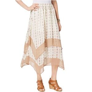 Style & Co.‎ Women Spring Boho Cream Brown Pattern Tiered Midi Maxi Skirt XL NWT